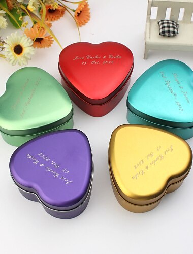 Personalizowane pudełko metalowe w kształcie serca na upominki - zestaw 24 szt. (więcej kolorów)