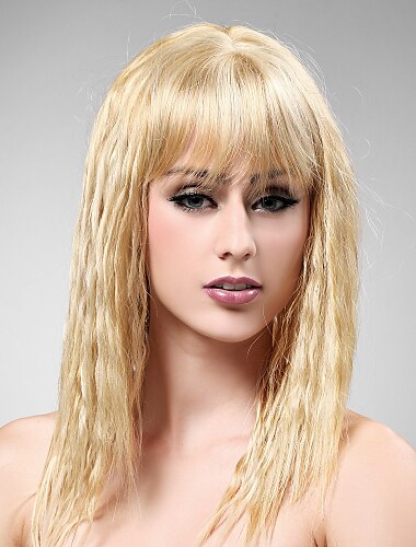 capless lang høj kvalitet syntetiske natur kig lys blond krøllet hår paryk