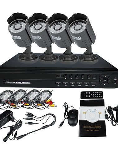 4 CH DVR Warterproof屋外IR CCT​​Vのホームセキュリティ監視カメラシステム(IR 10メートル、4CH D1録音)