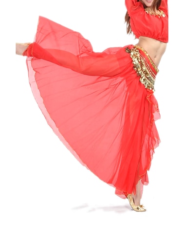  Belly Dance Skirt Split Front Women\'s Training Performance Dropped Chiffon (WITHOUT Hip Scarf)