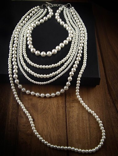 Femme Colliers Déclaration Collier multi rangs Collier de perles Perle Mode Multicouches Blanc Bijoux Pour Occasion spéciale Anniversaire