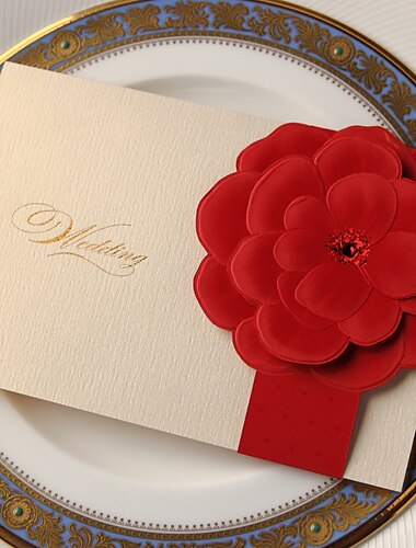 مطوي من الجانب دعوات الزفاف 50-بطاقات الدعوة ستايل كلاسيكي ستايل زهري أوراق البطاقة 7 1/5"×5" (18.4*12.8cm)