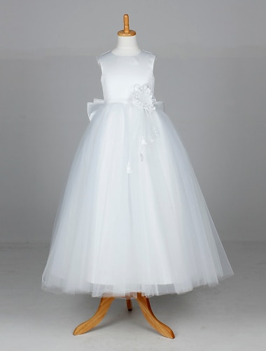 A-Line / Ball Gown / Princess Ankle Length Flower Girl Dress - Satin / Tulle Sleeveless Jewel Neck with Flower by LAN TING BRIDE® / Spring / Summer / Fall / Engagement Party / Bridal Shower