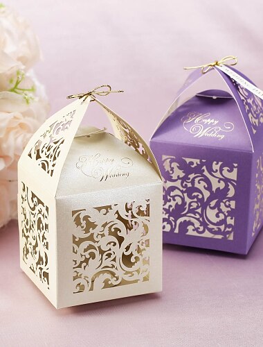 Красивые резные коробочки для свадебных сувениров разных цветов (12 шт.)