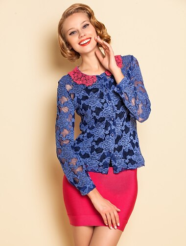 TS Kontrasti Väri Lace Blouse paita