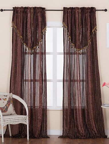 Sheer Curtains Shades Sala de Jantar Riscas Poliéster Jacquard