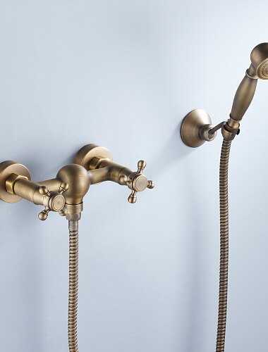  Grifo de banera con ducha de mano, grifo de bano de laton antiguo montado en la pared, grifo de bano de agua fria y caliente de estilo retro, accesorio de ducha para ducha de bano