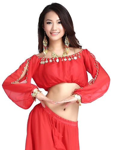  Belly Dance Top Coin Women\'s Training Long Sleeve 60cm Chiffon / Performance