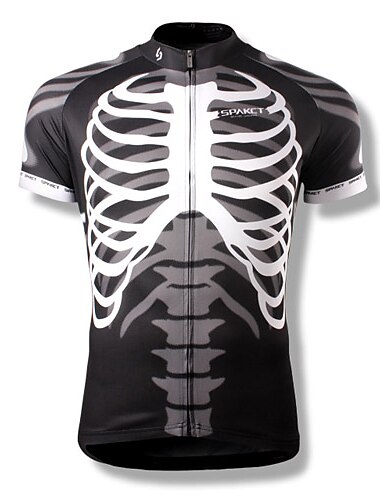 SPAKCT Men's Short Sleeve Cycling Jersey Summer Polyester Skeleton Bike Jersey Top Mountain Bike MTB Road Bike Cycling Quick Dry Breathable Back Pocket Sports Clothing Apparel / Advanced / Expert