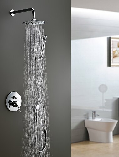Shower Faucet Set - Rainfall Contemporary Chrome Wall Mounted Ceramic Valve Bath Shower Mixer Taps / Brass / Single Handle Four Holes