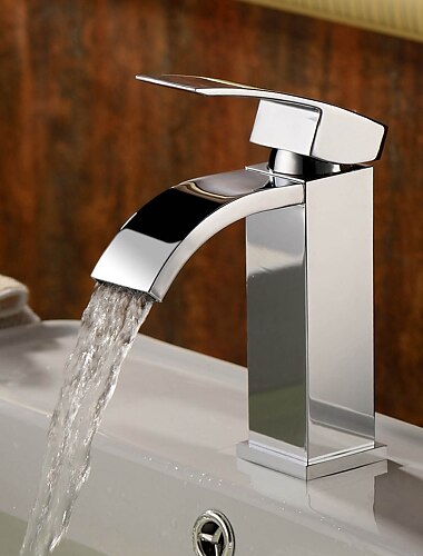 Håndvasken vandhane - Vandfald Krom Centersat Et Hul / Enkelt håndtag Et HulBath Taps