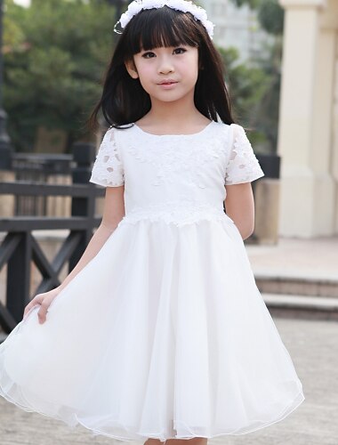 Prinzessin Knie-Länge Blumenmädchenkleid Erstkommunion Süßes Ballkleid Tüll mit Spitze Fit 3-16 Jahre