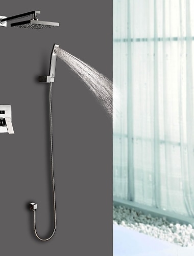 sárgaréz locsoló zuhany csaptelepek, falra szerelhető modern króm falra szerelhető egykaros négy lyuk kézi esőzuhanyfejjel