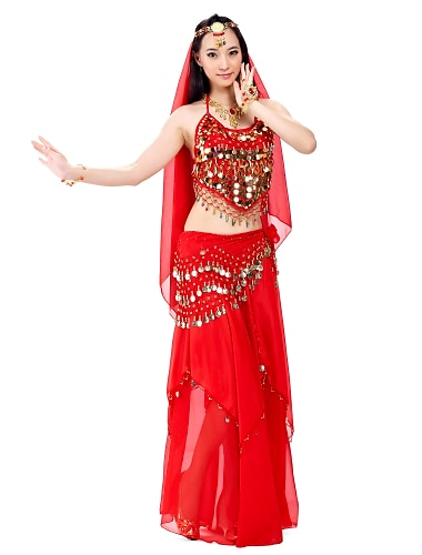  Belly Dance Top Coin Beading Sequin Women\'s Performance 7.87inch(20cm) Chiffon
