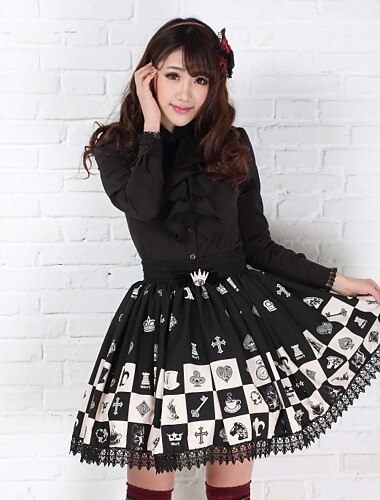 Spódnice Gothic Lolita Księżniczka Cosplay Sukienki Lolita Black Nadruk Lolita Długość średnia Spódnica Na Damskie Poliester