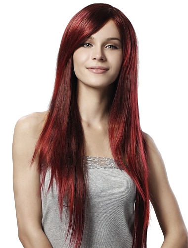 Synthetic Wig Straight Straight With Bangs Wig Shiny Red Brown Synthetic Hair 22 inch Women's Red Brown hairjoy