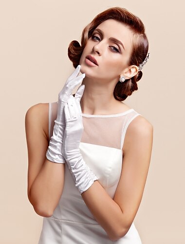 Elastic Satin Fingertips Elbow Length Flower Girl Gloves