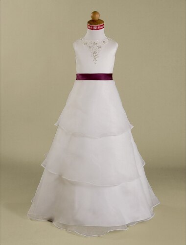 Πριγκίπισσα Μακρύ Φόρεμα για Κοριτσάκι Λουλουδιών Πρώτη Κοινωνία Χαριτωμένο φόρεμα χορού Σατέν με Ζώνη / Κορδέλα Κατάλληλο 3-16 ετών