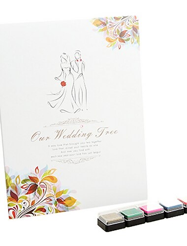 "Casamento feliz" Livro de assinatura de impressão digital com 5 cores InkPad