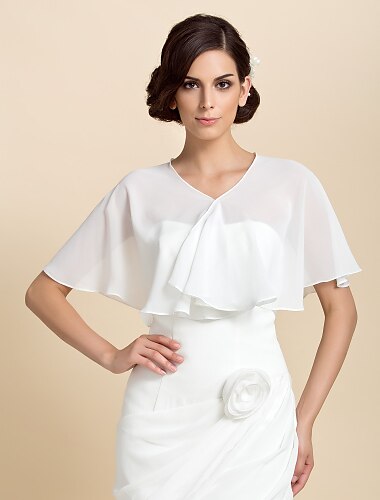 Short Sleeve Capelets Chiffon Party Evening Wedding  Wraps With Draping / Solid