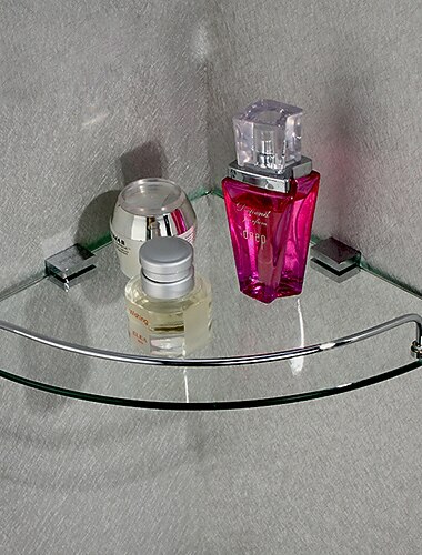 Mensola in alluminio per bagno, vasca da bagno, angolo, cestino portaoggetti, organizer da appendere con vetro temperato extra spesso, montaggio a parete in stile contemporaneo