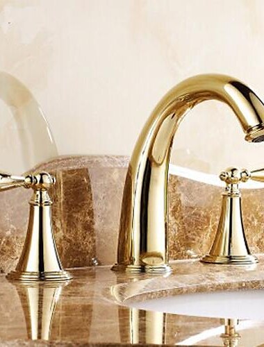  Brass Bathroom Sink Faucet,Widespread Two Handles Three Holes Bathroom Faucet with Valve and Hot/Cold Switch