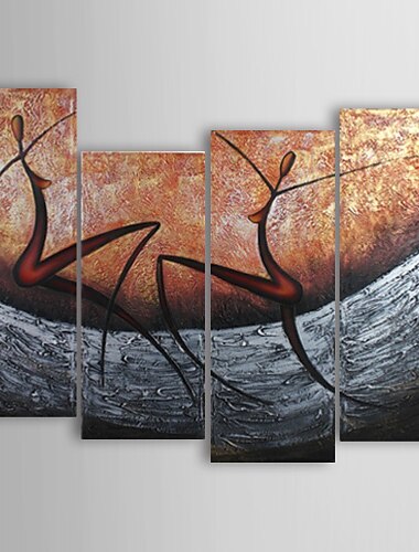 Hand-Painted Abstract Four Panels Canvas Oil Painting For Home Decoration
