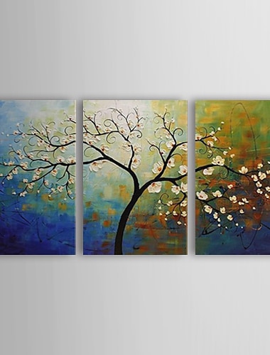 Hang-geschilderd olieverfschilderij Handgeschilderde - Bloemenmotief / Botanisch Kangas Drie panelen