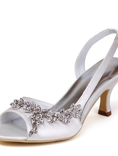 Női Esküvői cipők Csillogó kristály flitteres ékszer Esküvő Nyár Kristály Tűsarok Köröm Alap Szatén Streccs szatén Egyszínű Ezüst Fekete Fehér