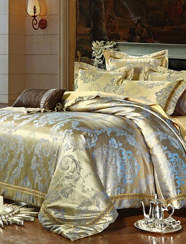 Luxury Jacquard Silk Cotton King Queen Size 4pcs Bedding Set Pillowcase Duvet CoverHome Textiles Quilt Cover Flat Sheet