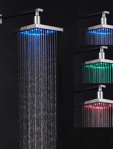 Contemporary Rain Shower,Wall Mounted Chrome Finish LED Color Changes with Water Temperature Rainfall Shower Top Spray