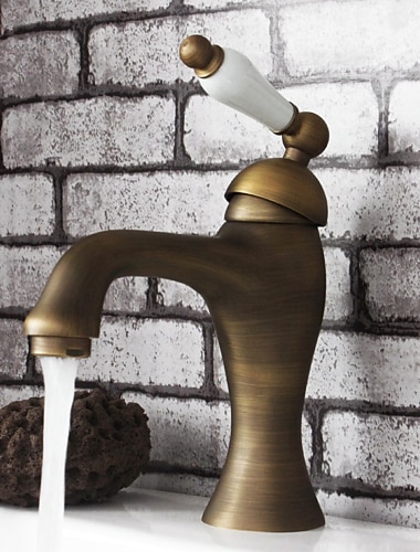  antikk messing baderomsvask kran dreibar keramisk ventil enkelthaandtak ett hulls badekarkraner med varm og kald bryter