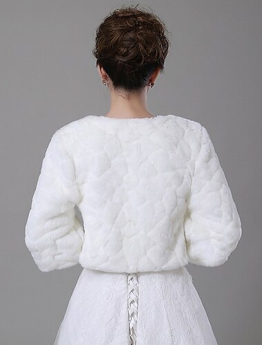  Abrigos/chaquetas blancas de piel sintetica para boda/fiesta, abrigos de piel para noche/abrigos de piel con piel lisa/