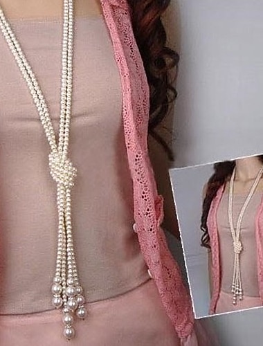  Y Necklace Pearl Pearl Imitation Pearl Women\'s Ladies Asian Fashion Layered Lariat Knot Necklace For Party Casual Daily / Layered Necklace / Long Necklace / Pearl Necklace