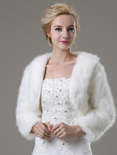  White Faux Fur Wraps Bridal‘s Wraps  Winter Coats / Jackets Keep Warm Bridal Long Sleeve Faux Fur Fall Wedding Guest Wraps With Pure Color  For Wedding