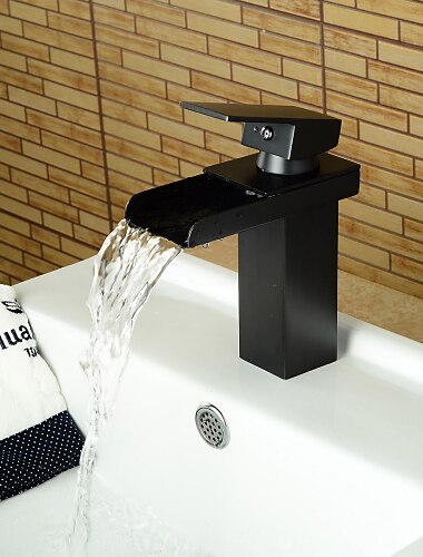 robinet de lavabo de salle de bain, ensemble central en bronze huilé à cascade, robinets de bain à une poignée et à un trou avec interrupteur d'eau chaude et d'eau froide robinet de lavabo de salle de bain, ensemble central en bronze huilé à cascade, robinets de bain à une poignée et à un trou avec interrupteur d'eau chaude et d'eau froide