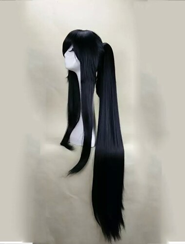  peruca de fantasia cosplay peruca sintetica peruca cosplay em linha reta com franja com rabo de cavalo peruca longa preta cabelo sintetico cabelo preto feminino peruca de halloween