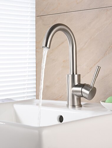 Stainless Steel Bathroom Sink Faucet Brushed Bath Taps Single Handle One Hole Adjustable Cold and Hot Water