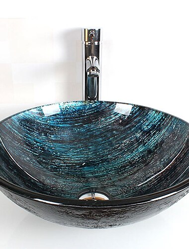 set contemporan de chiuvetă de baie, chiuvetă rotundă din sticlă călită, inel de montare din aliaj de zinc cromat, robinet de baie din alamă set contemporan de chiuvetă de baie, chiuvetă rotundă din sticlă călită, inel de montare din aliaj de zinc cromat, robinet de baie din alamă