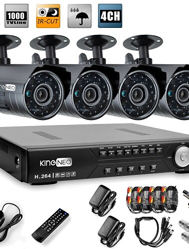 Ultra Low Price 4 Chanel H.264 CCTV DVR Kit with  4 Night Vision CMOS Cameras