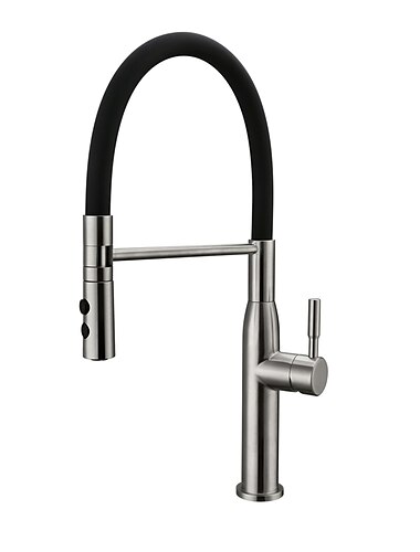  Single Handle Kitchen Faucet,One Hole Nickel Brushed Pull-out/Pull-down Rotatable Vessel Stainless Steel Contemporary Kitchen Taps with Cold and Hot Water