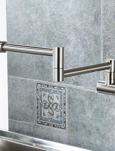  ברז מטבח פליז, מילוי סירים צמוד על הקיר ידית אחת חור אחד ניקל מוברש לסיבוב ולשטוף מראש ברזי מטבח עם מים קרים בלבד