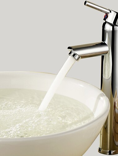  tvättställsblandare, lantlig stil mässing krom kärl enkelhandtag ett håls badkranar med varm- och kallströmbrytare och ventil