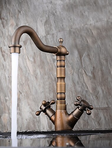  antik koppar handfat kran, centerset två handtag ett hål badkranar med varm och kall strömbrytare och keramisk ventil