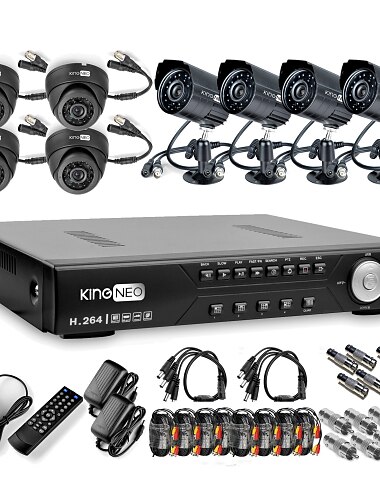ultra lav pris 8-kanals H.264 CCTV DVR-kit (8 CMOS nightvision-kameraer)