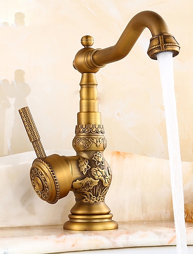  Bathroom Sink Faucet,Brass Single Handle One Hole Standard Spout Brass Finish Bath Taps With Hot and Cold Water
