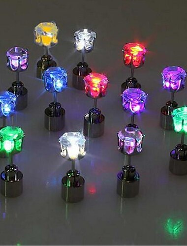 2PCS أضواء أذن LED لعيد الميلاد التي تضيء التاج الكريستالي اللامع أقراط من الفولاذ المقاوم للصدأ