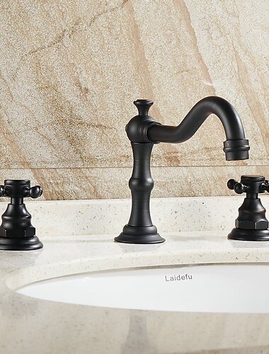  antieke koperen badkamer wastafel kraan, wijdverspreide olie gewreven bronzen centerset twee handgrepen drie gaten badkranen met warme en koude schakelaar
