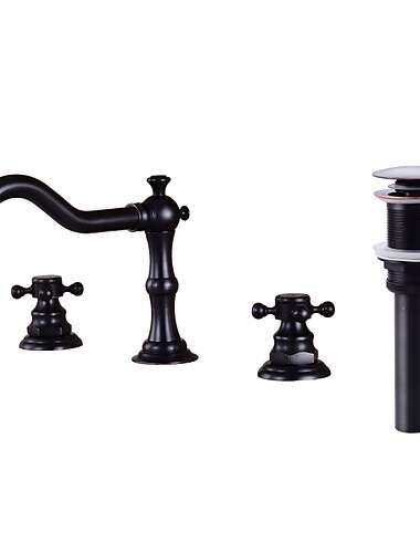 Robinet d'évier de salle de bain répandu, mélangeurs à trois trous, robinet d'évier de salle de bain orbe en laiton contenant des lignes d'alimentation et un bouchon de vidange et un interrupteur Robinet d'évier de salle de bain répandu, mélangeurs à trois trous, robinet d'évier de salle de bain orbe en laiton contenant des lignes d'alimentation et un bouchon de vidange et un interrupteur