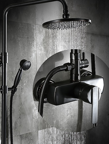  robinet de duș, set sistem de duș, supapă ceramică din bronz antic, frecat cu ulei, baterii de duș pentru baie/alama/un singur mâner cu trei orificii
